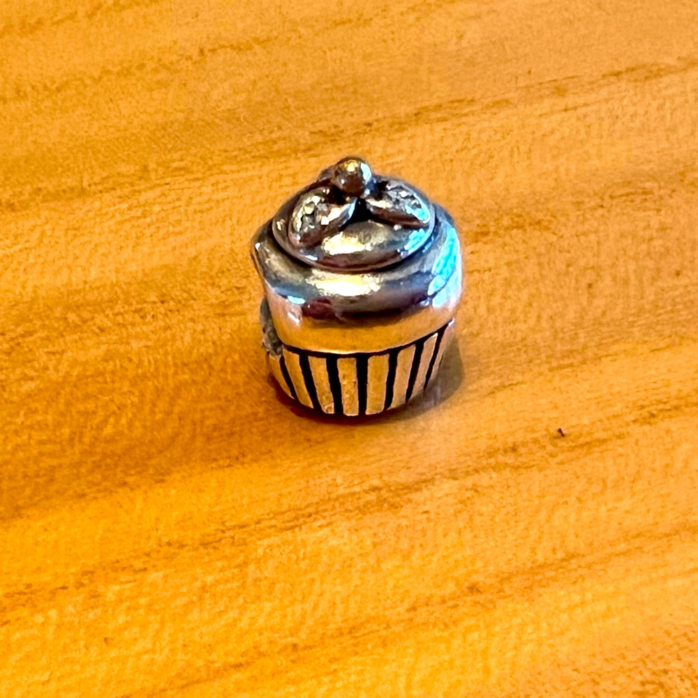 Authentic Pandora two tone cupcake charm with golden cherry